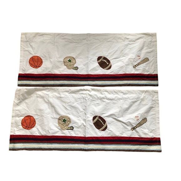 LOT of 2 Pottery Barn Kids Valances Boys Baseball Football Soccer Basketball - Picture 1 of 3
